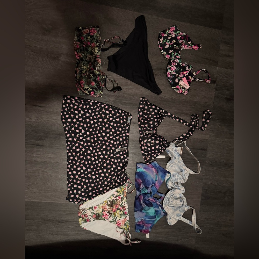 6 Victoria's Secret Black Floral Underwire Bikini Set | 38DD, XL,XXL, 40B-C